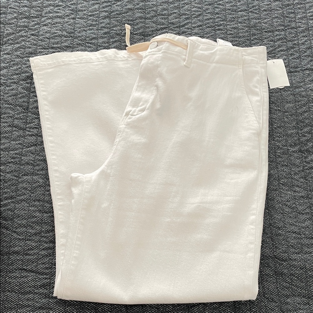 PAIGE White Wide-Leg Linen-Blend Jeans
